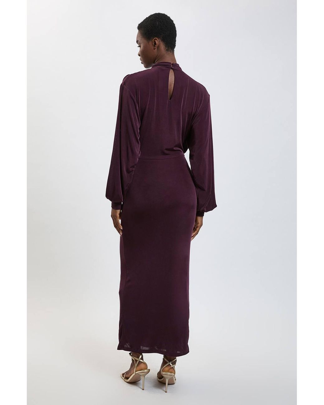 Karen Millen Purple Petite Drapey Crepe Ruched Detail Maxi Dress
