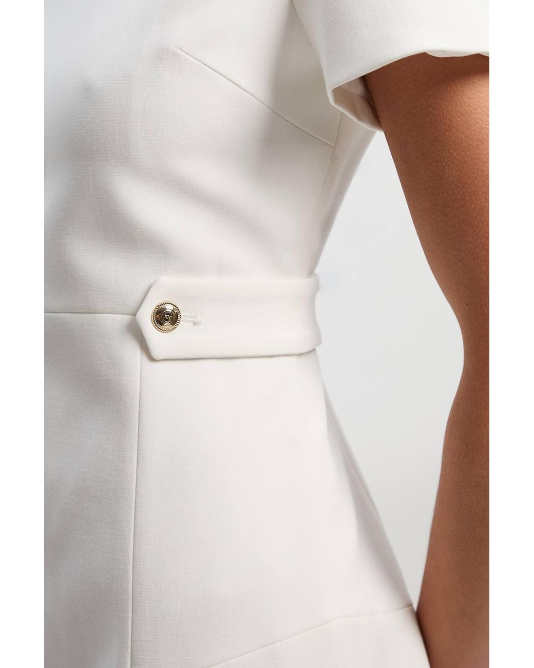 Karen Millen White Compact Stretch Essential Waist Tab Detail Tailored Mini Dress