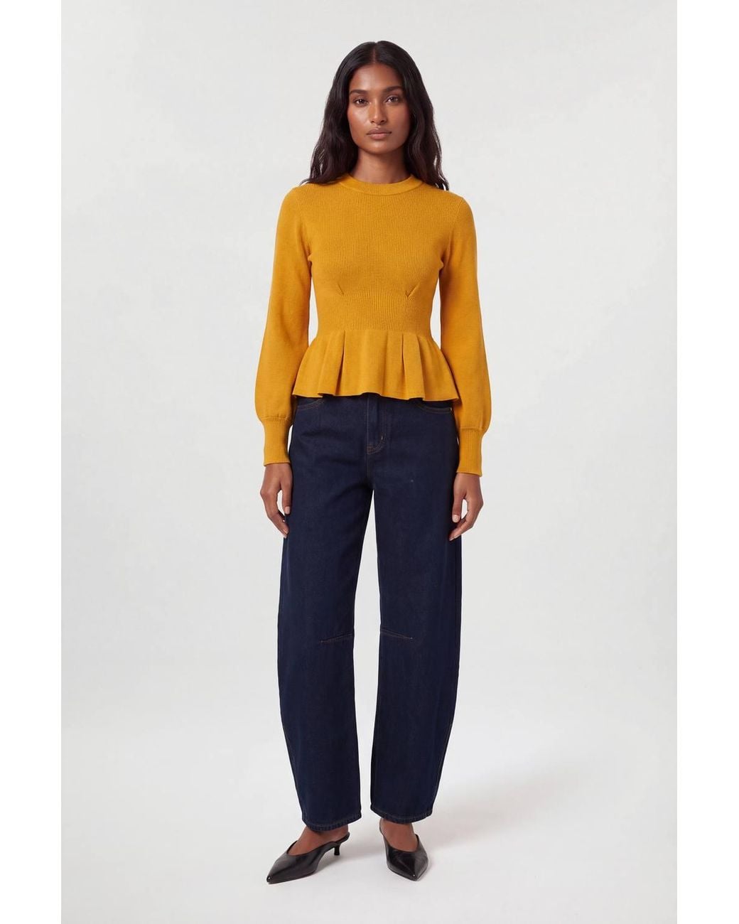 Karen Millen Blue Knitted Peplum Turtleneck Top