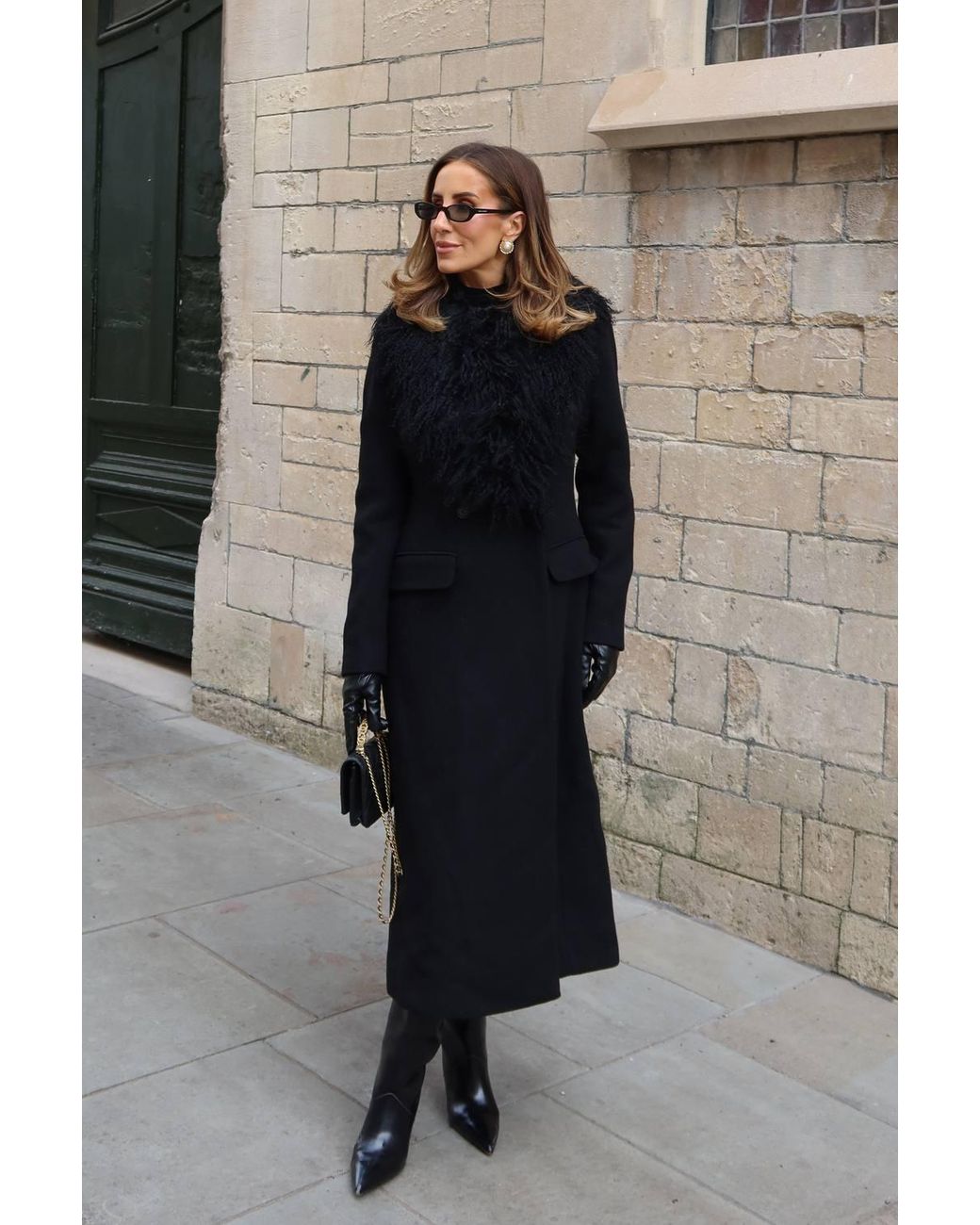 Karen Millen Black Wool Detachable Collar Tailored Double Breasted Midi Coat