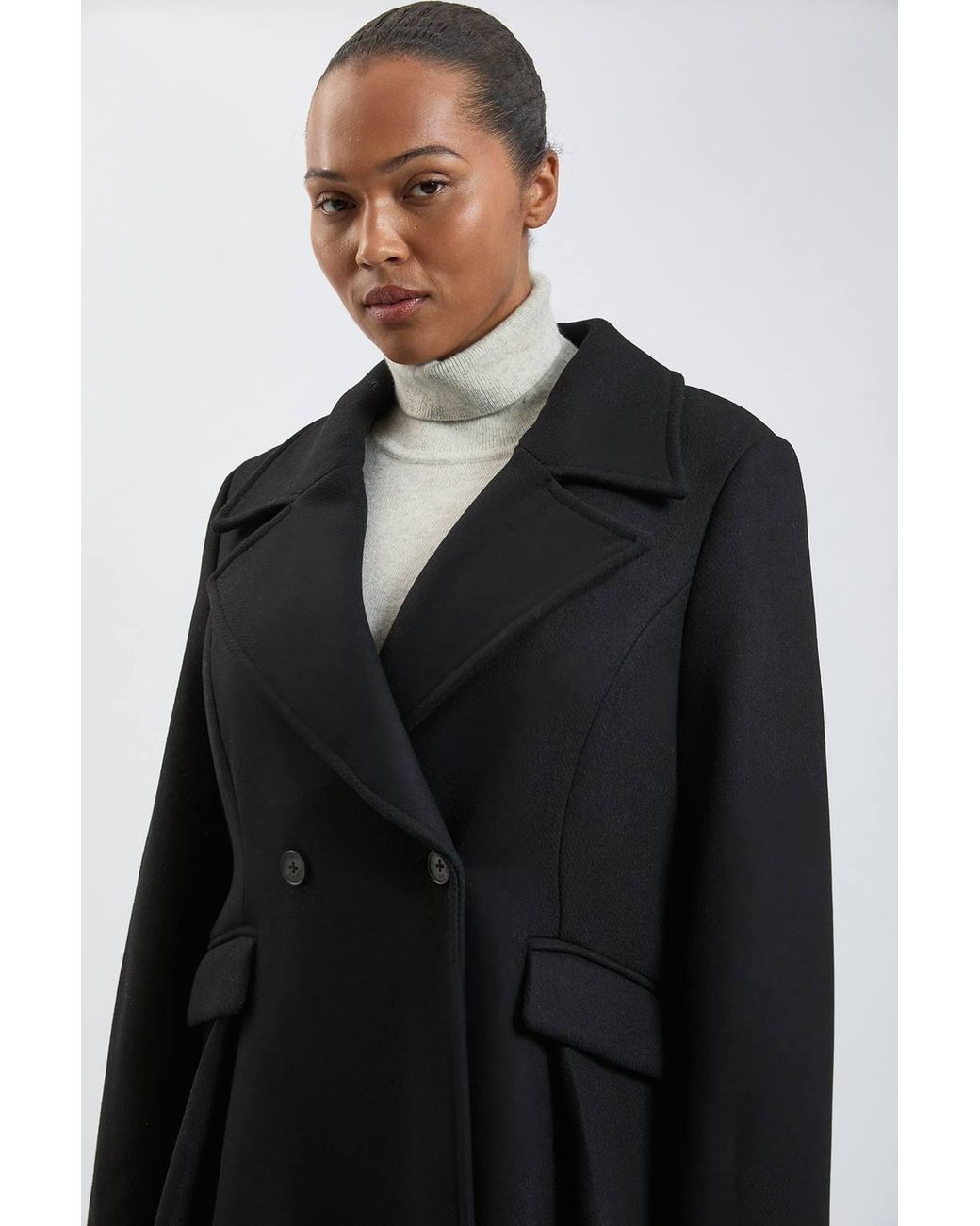 Karen Millen Black Plus Size Wool Tailored Flared Skirt Midi Coat