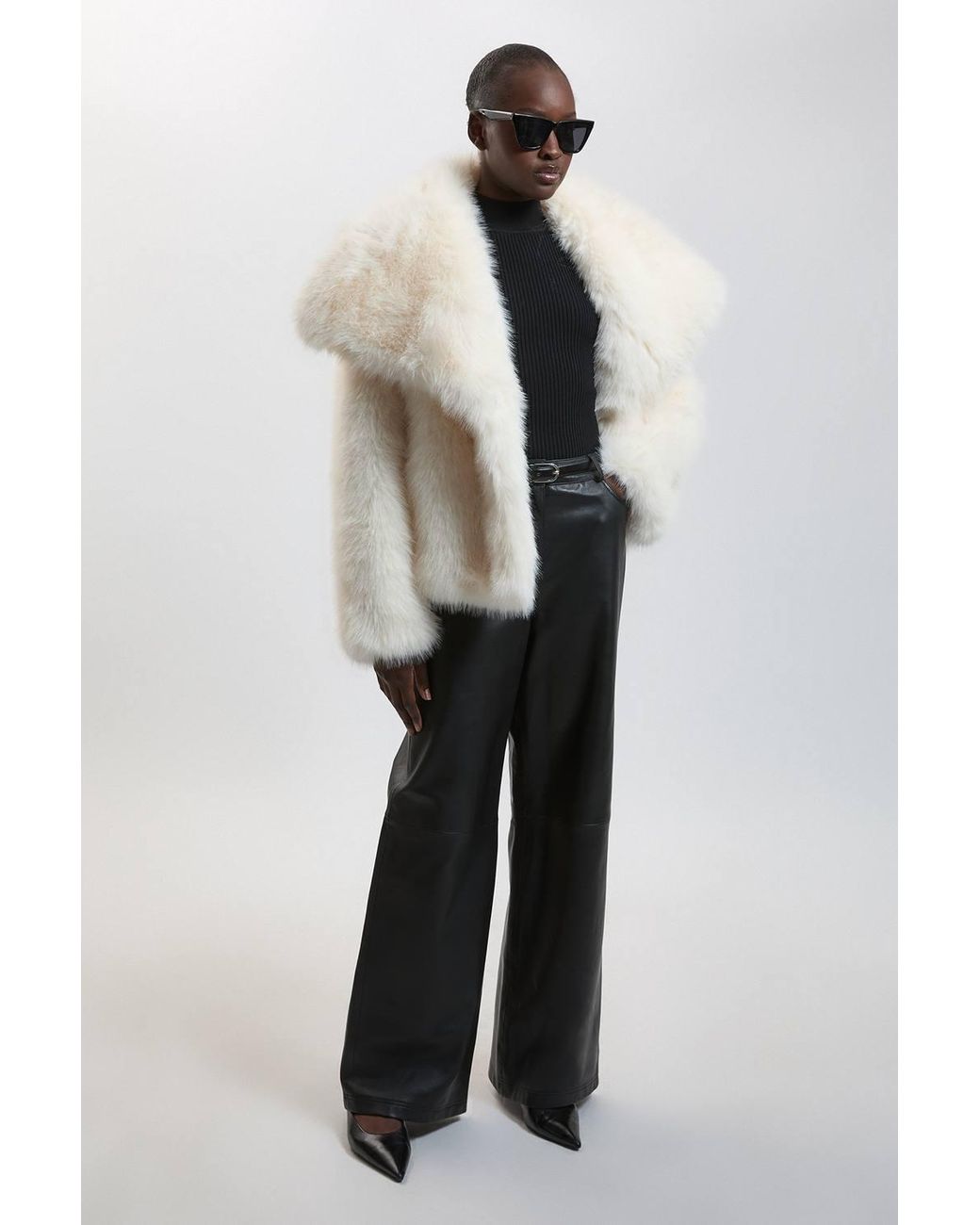 Karen Millen Natural Textured Faux Fur Short Coat