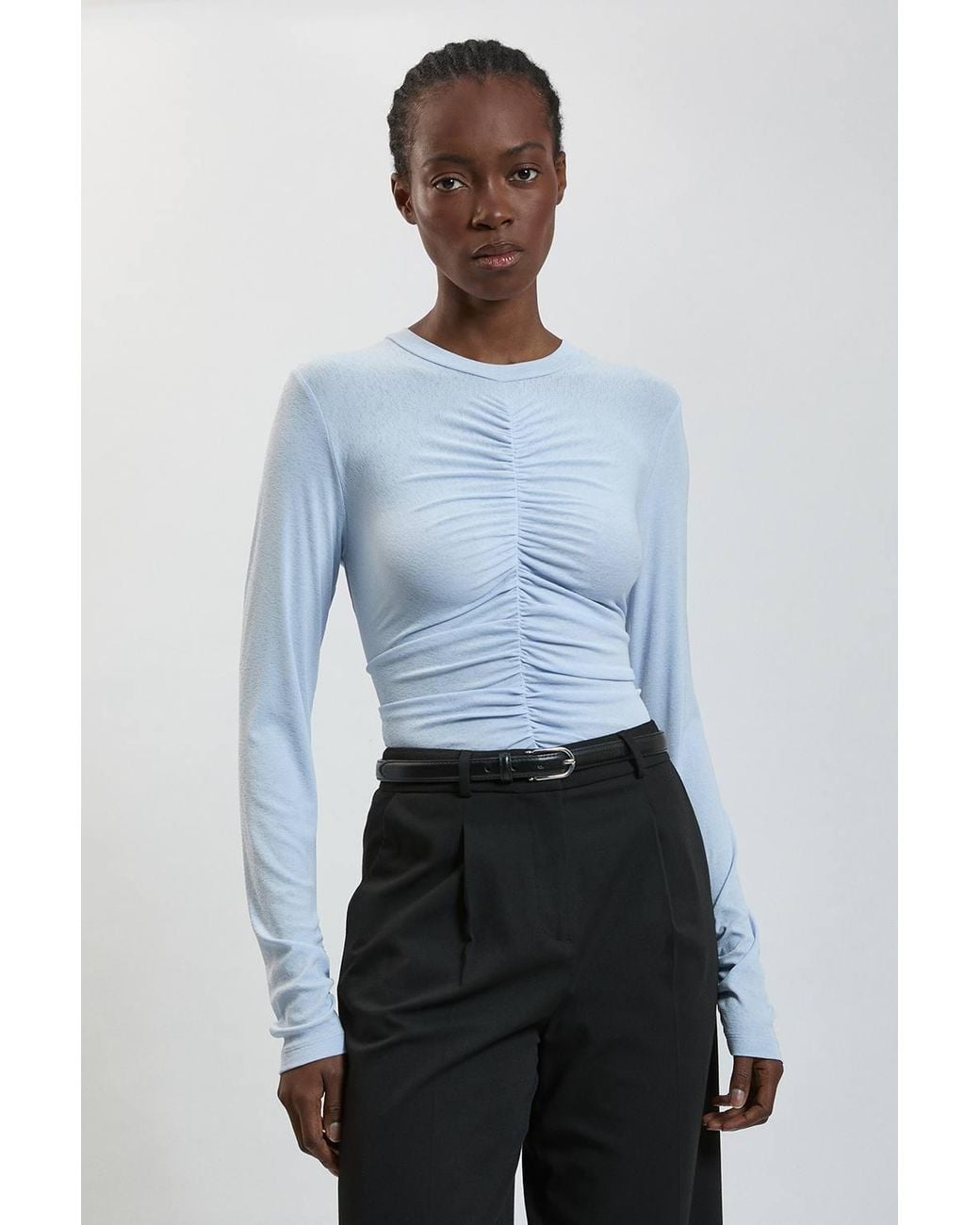 Karen Millen Blue Crepe Jersey Ruche Front Top