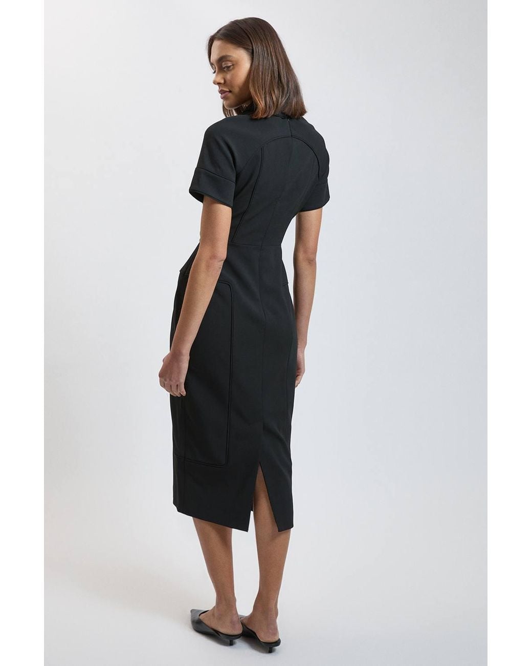 Karen Millen Black Compact Stretch Tailored Pencil Dress