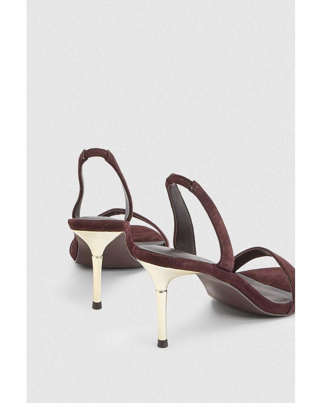 Karen Millen Brown Leather Strappy Metallic Heeled Sandal