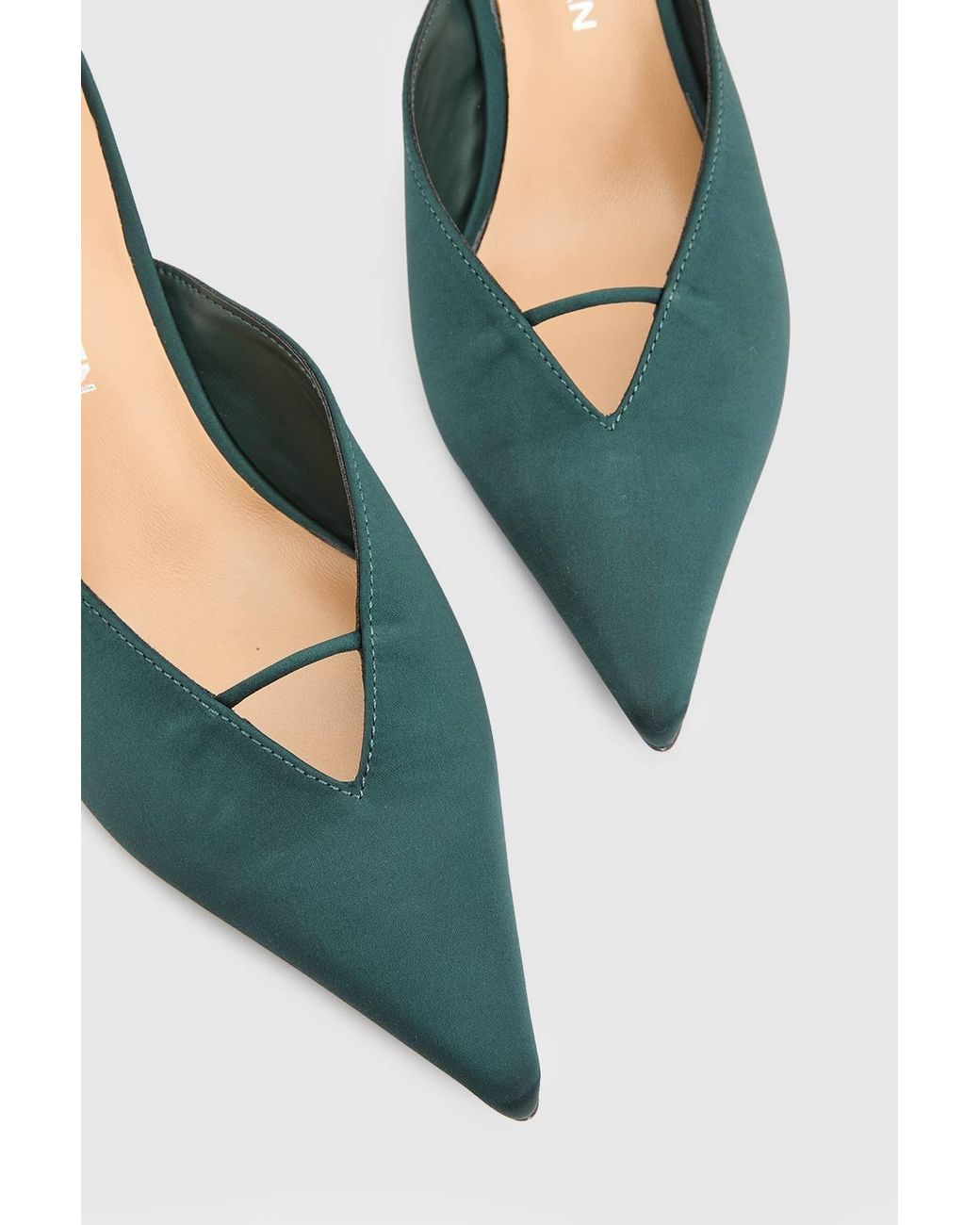 Karen Millen Green Satin Closed Toe Heeled Mules