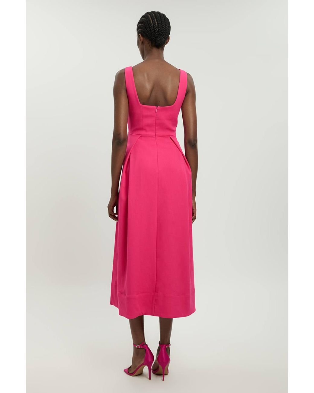 Karen Millen Pink Tailored Full Skirt Midi Dress
