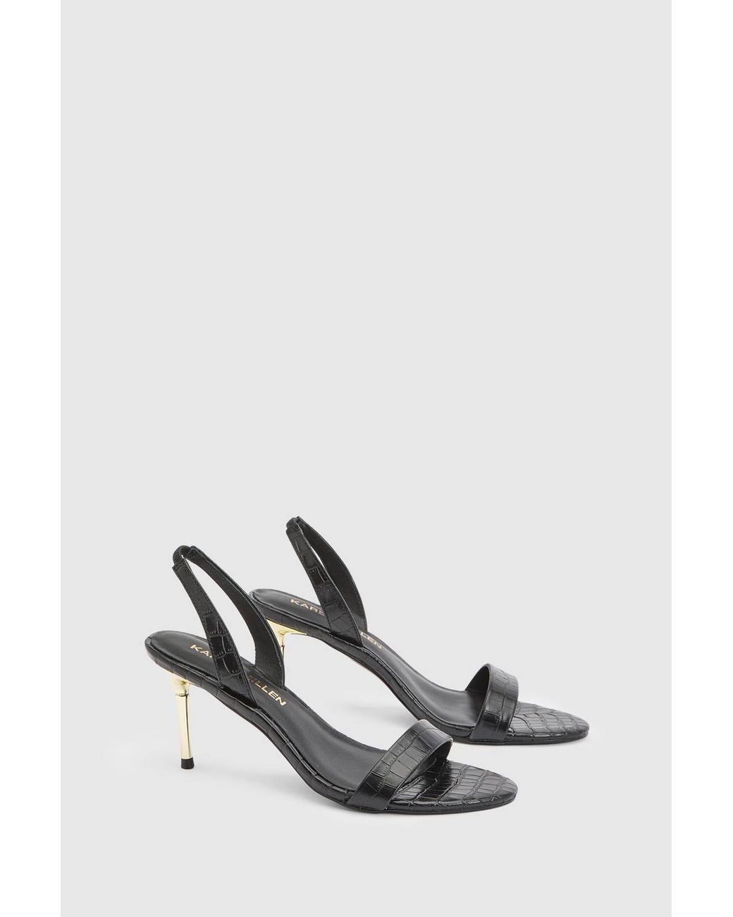 Karen Millen Multicolor Leather Croc Print Strappy Heeled Sandal