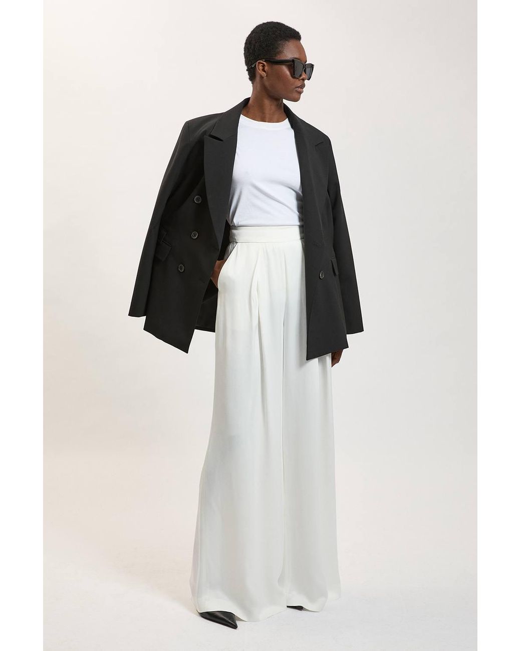 Karen Millen White Satin Viscose Woven Trousers