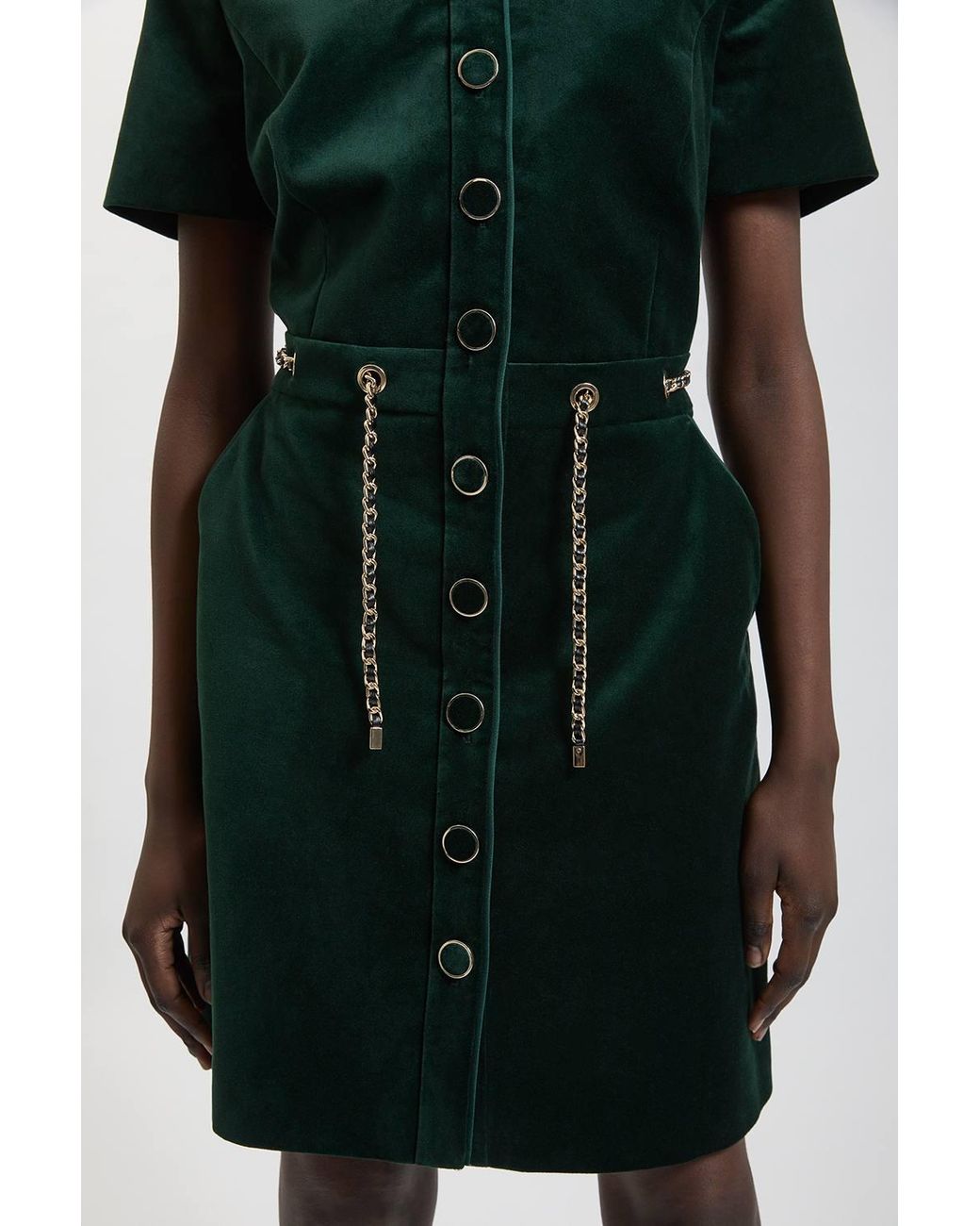 Karen Millen Green Tailored Velvet Button Through Mini Dress