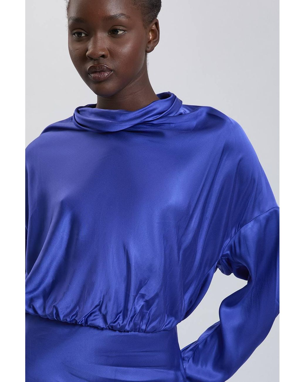 Karen Millen Blue Viscose Satin Cowl Neck Midi Dress