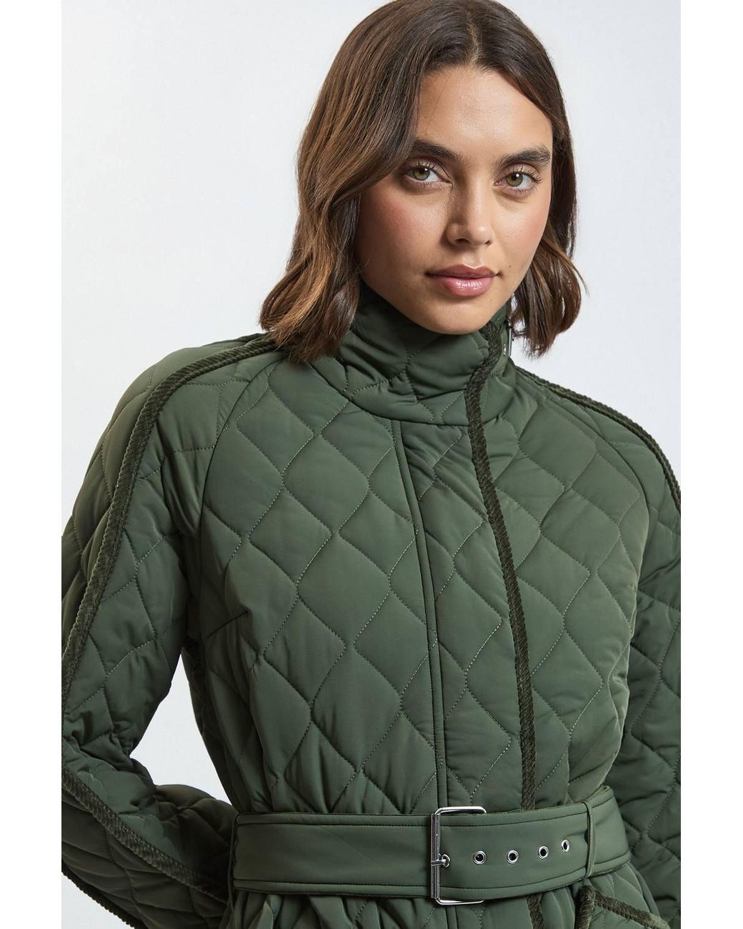 Karen Millen Green Quilted Tipped Long Coat