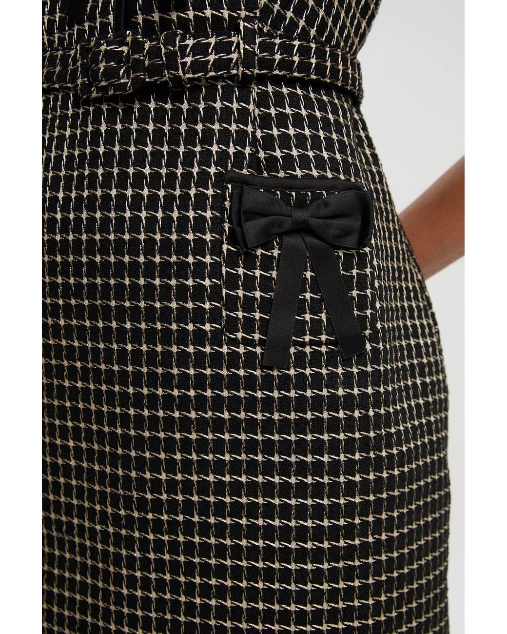 Karen Millen Black Tailored Tweed Bow Detail Mini Dress