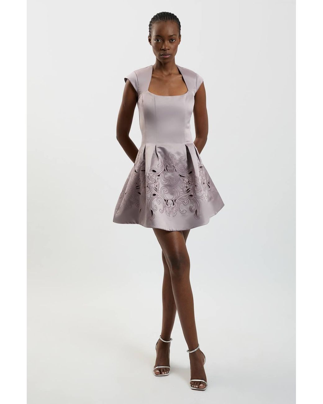 Karen Millen Multicolor Tailored Satin Cutwork Mini Dress