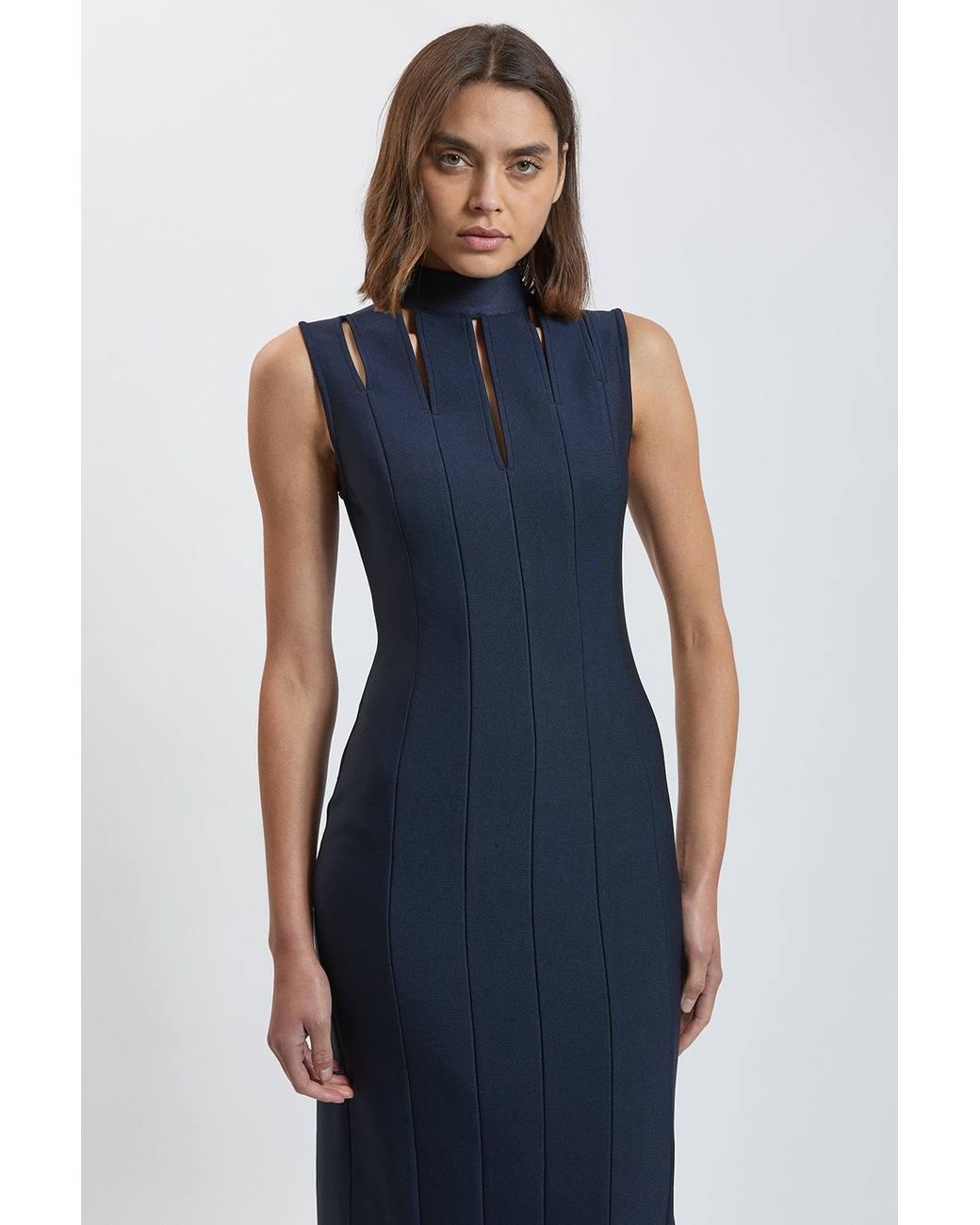Karen Millen Blue Bandage Figure Form Cut Out Knitted Midi Dress