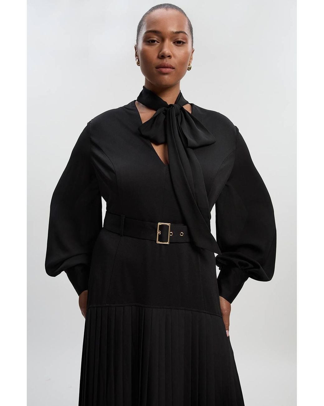 Karen Millen Black Plus Size Jersey Ponte Georgette Mix Midi Dress