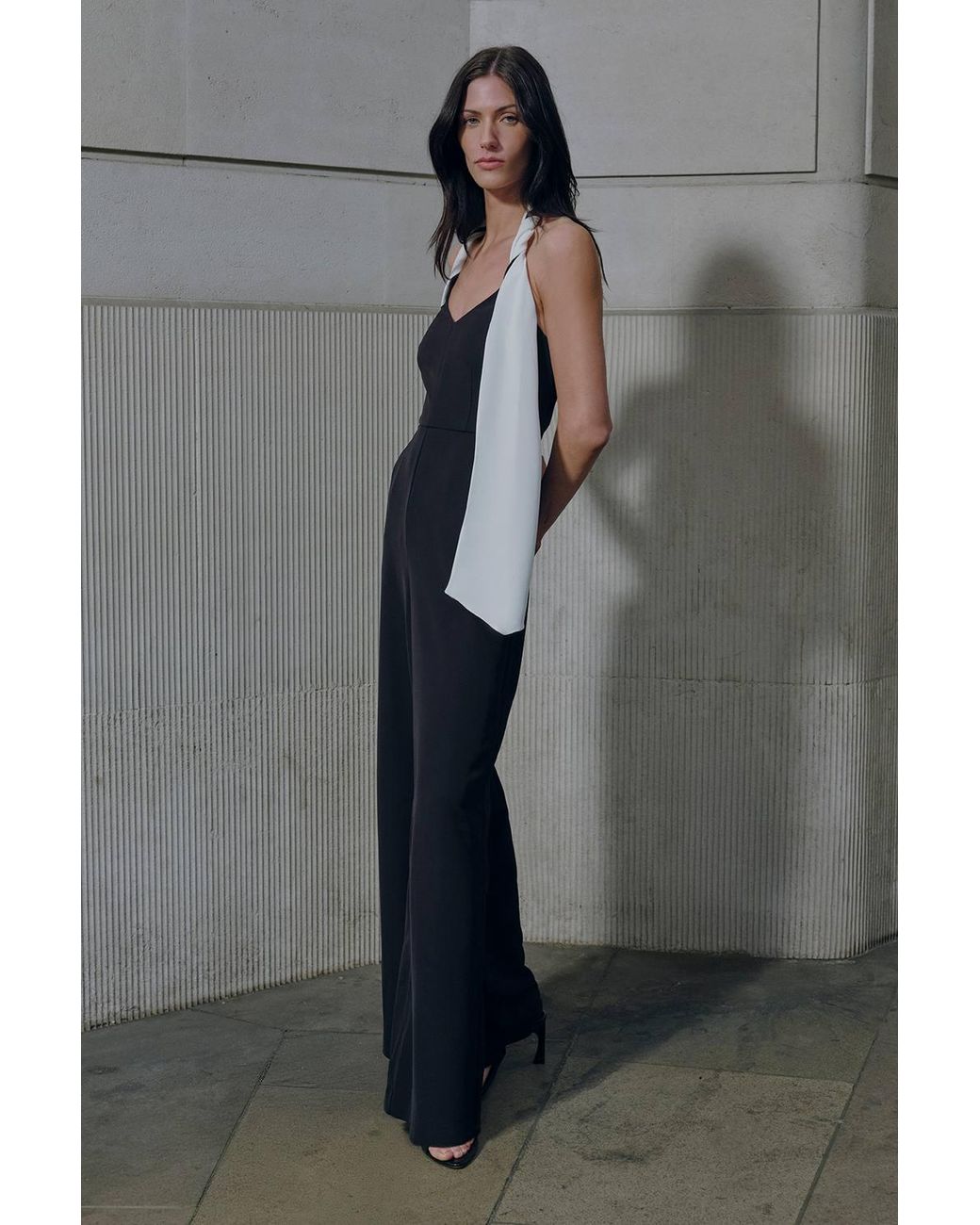 Karen Millen Multicolor Soft Tailored Colour Block Detail Halter Neck Jumpsuit