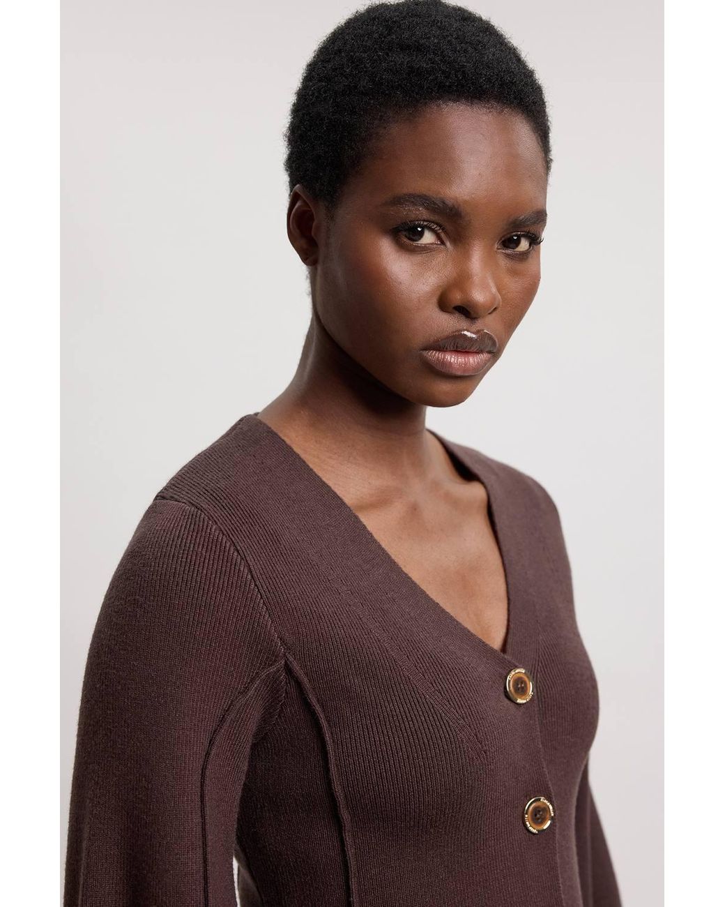Karen Millen Blue Knit Wool Look Rounded Sleeve Cardigan Sweater