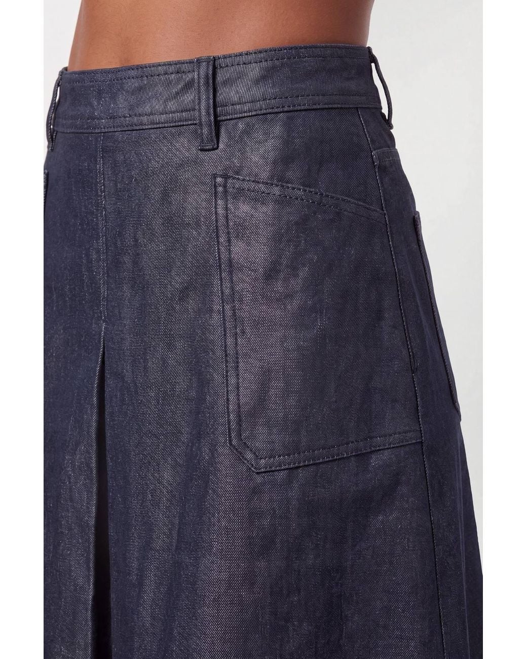 Karen Millen Blue Metallic Denim Coated Aline Skirt
