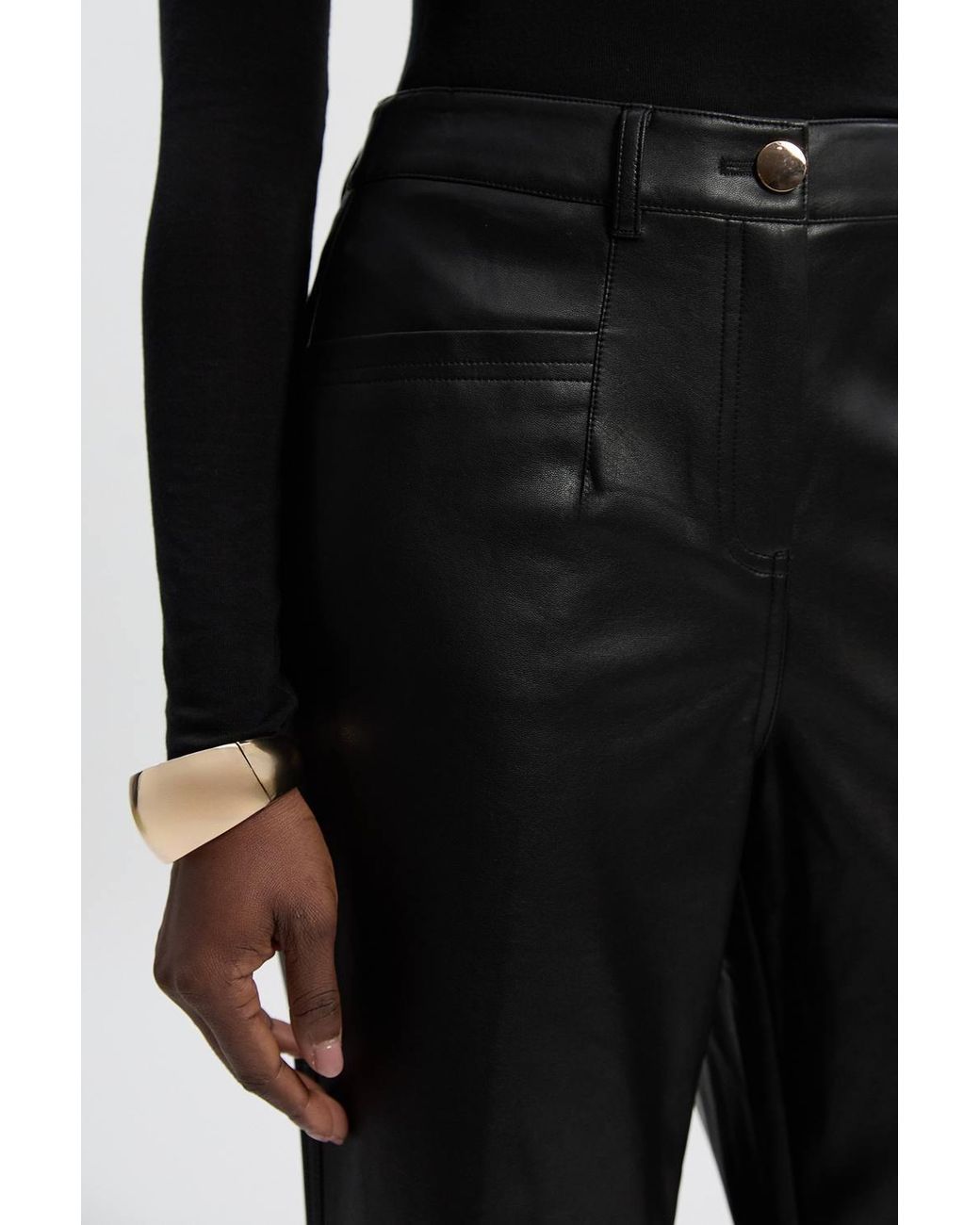 Karen Millen Black Faux Leather Tailored Kickflare Trouser
