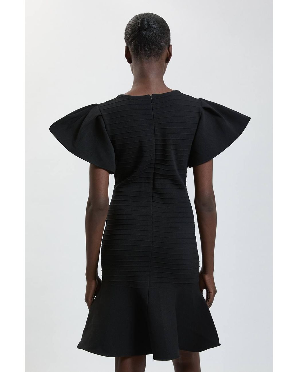 Karen Millen Black Ruffle Detail Viscose Knitted Mini Dress