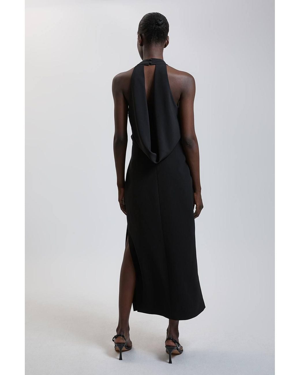 Karen Millen Black Petite Soft Tailored Halter Neck Open Back Maxi Dress