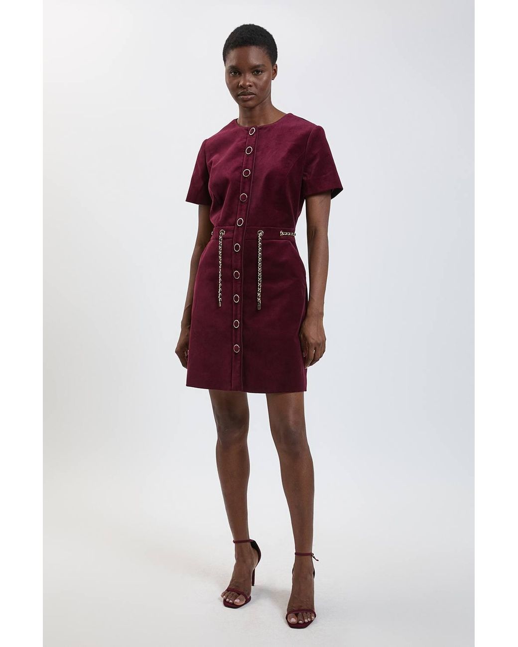 Karen Millen Tailored Velvet Button Through Mini Dress