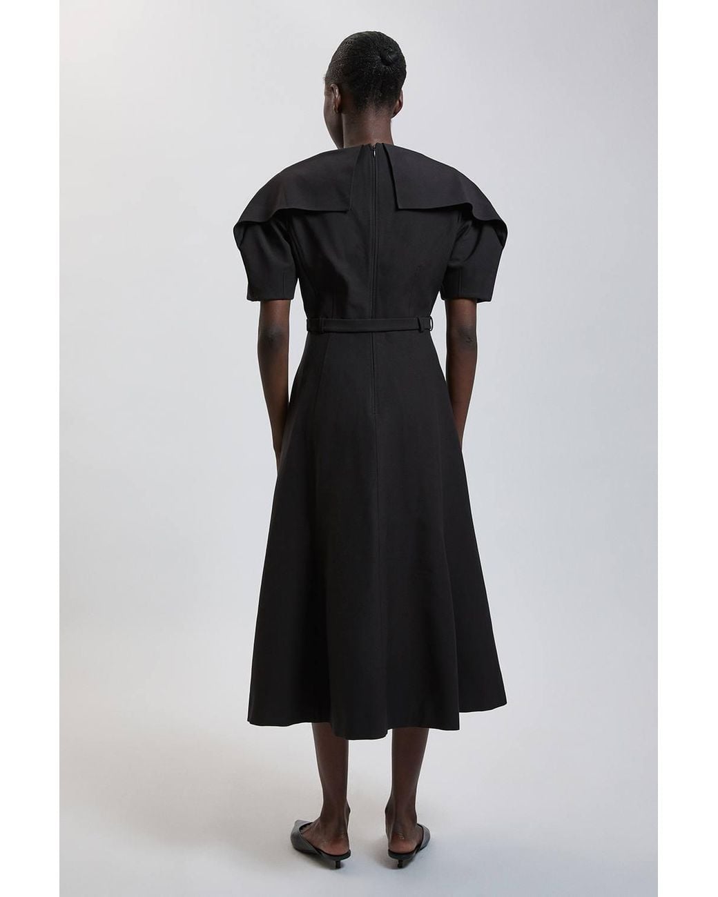 Karen Millen Black Polished Compact Rounded Full Skirted Midi Dress