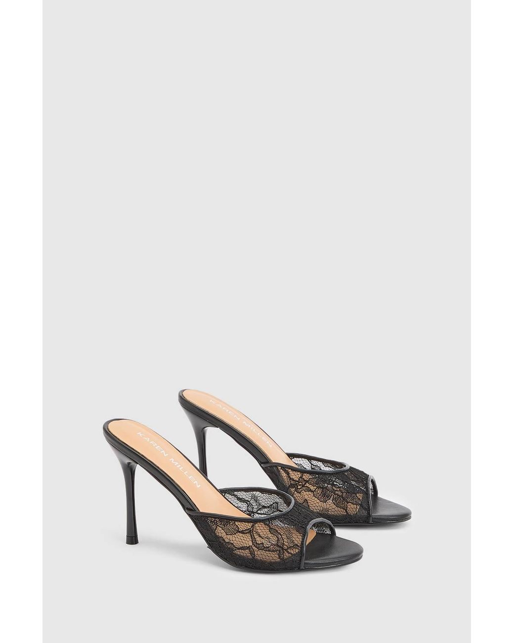 Karen Millen Black Lace Peep Toe Mule