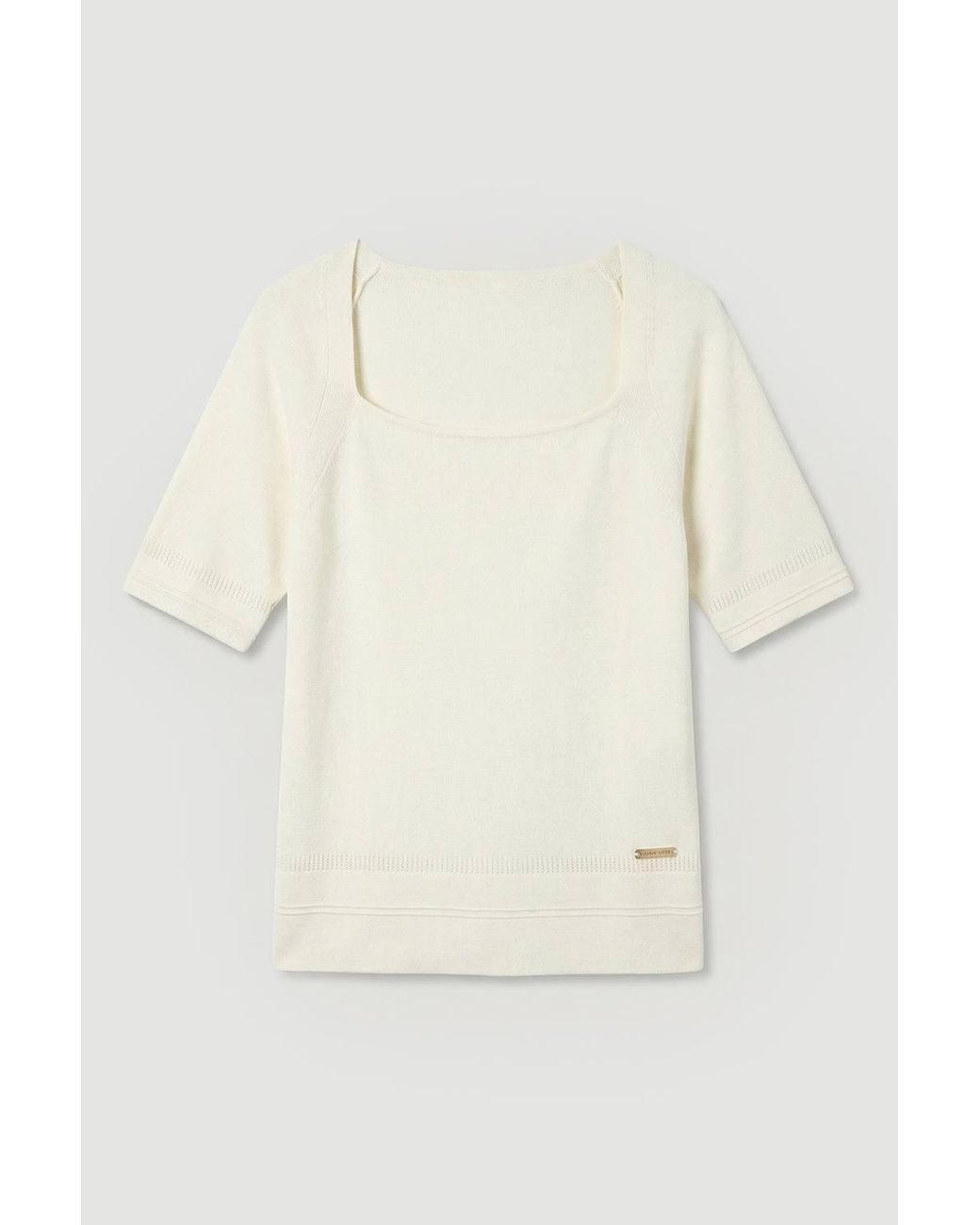 Karen Millen White Forever Viscose Blend Square Neck Knitted Short Sleeve Top