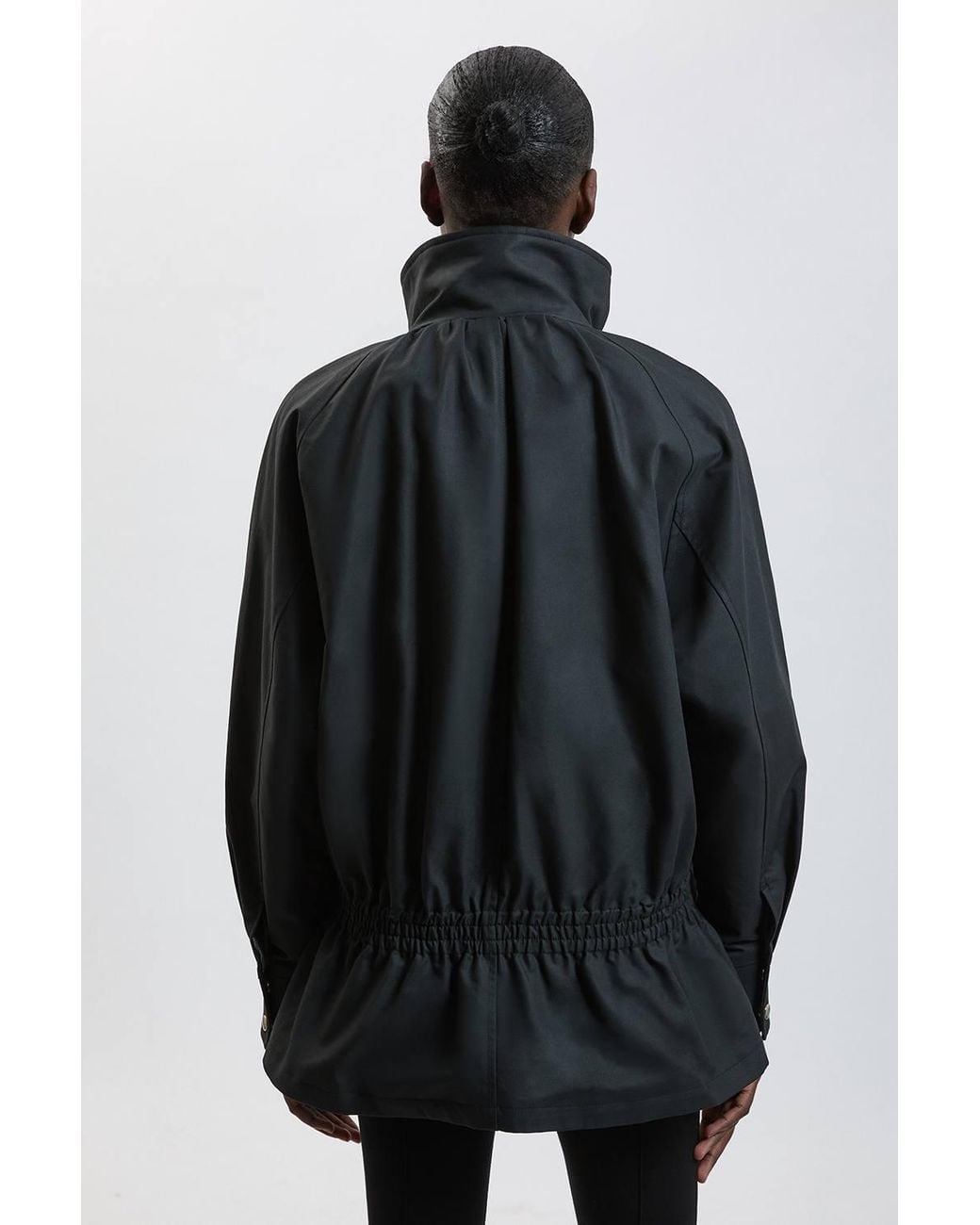 Karen Millen Black Trench Check Mix Funnel Neck Jacket