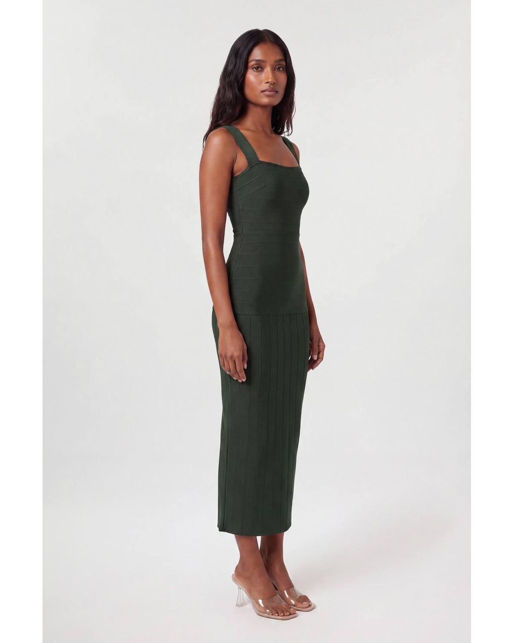 Karen Millen Green Figure Form Bandage Strappy Knit Maxi Dress