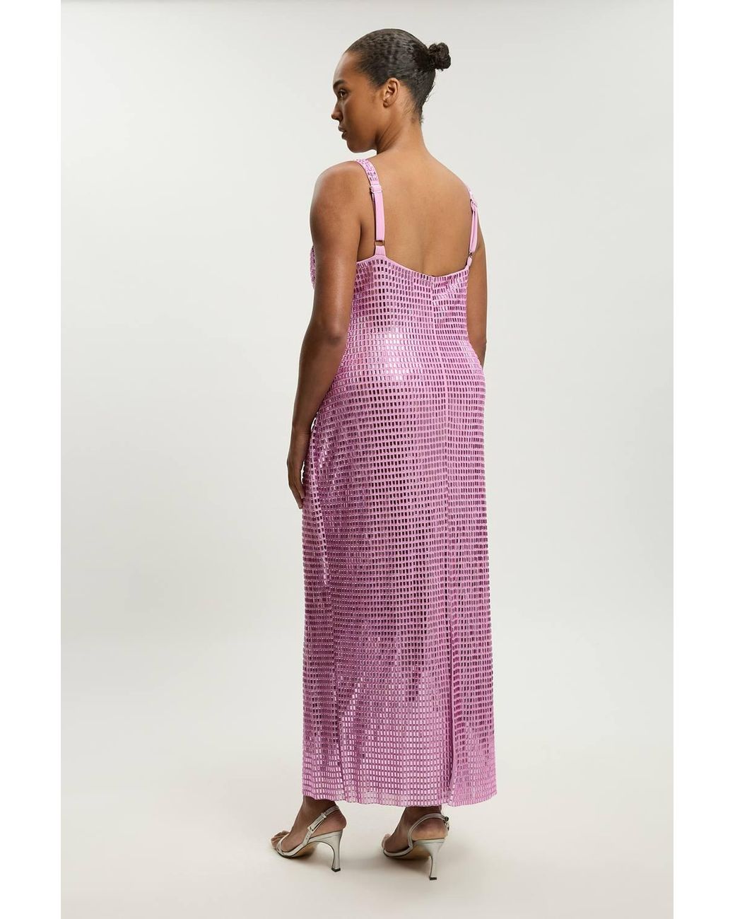 Karen Millen Pink Whitley Neill Plus Size Premium Crystal Embellished Midi Dress