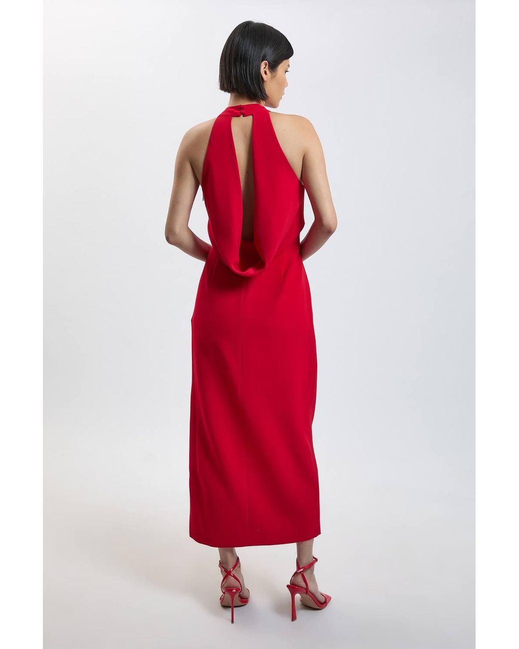 Karen Millen Petite Soft Tailored Halter Neck Open Back Maxi Dress