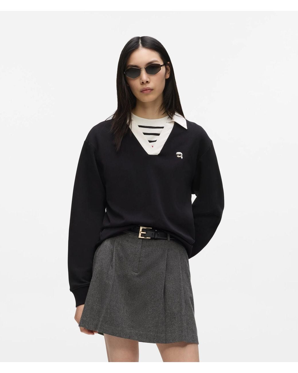 Karl Lagerfeld Black Ikon V-Neck Sweatshirt