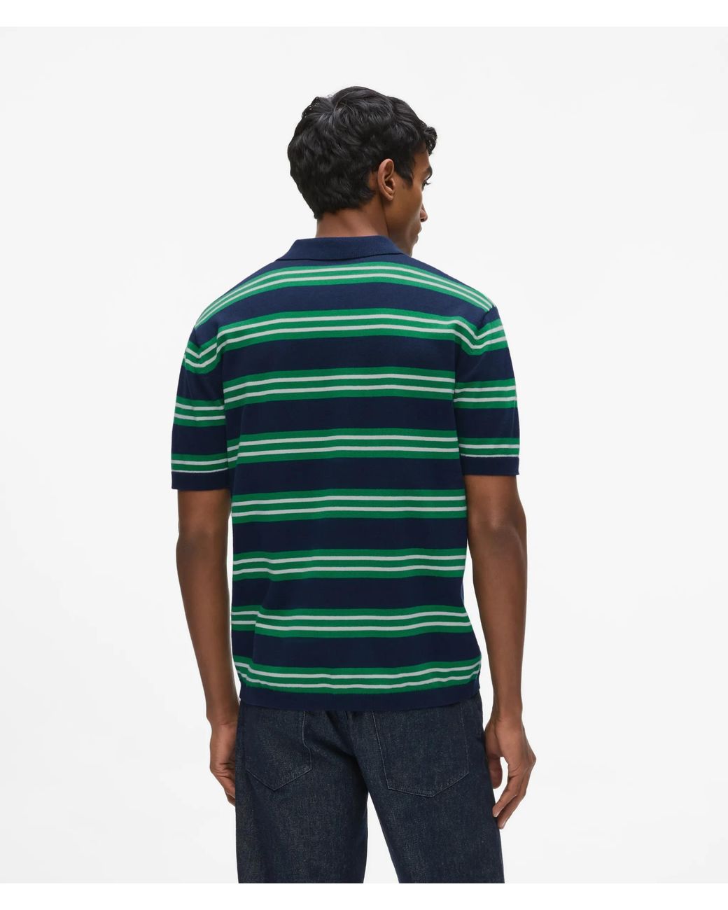 Karl Lagerfeld Green Ikon Stripe Knit Polo Shirt for men