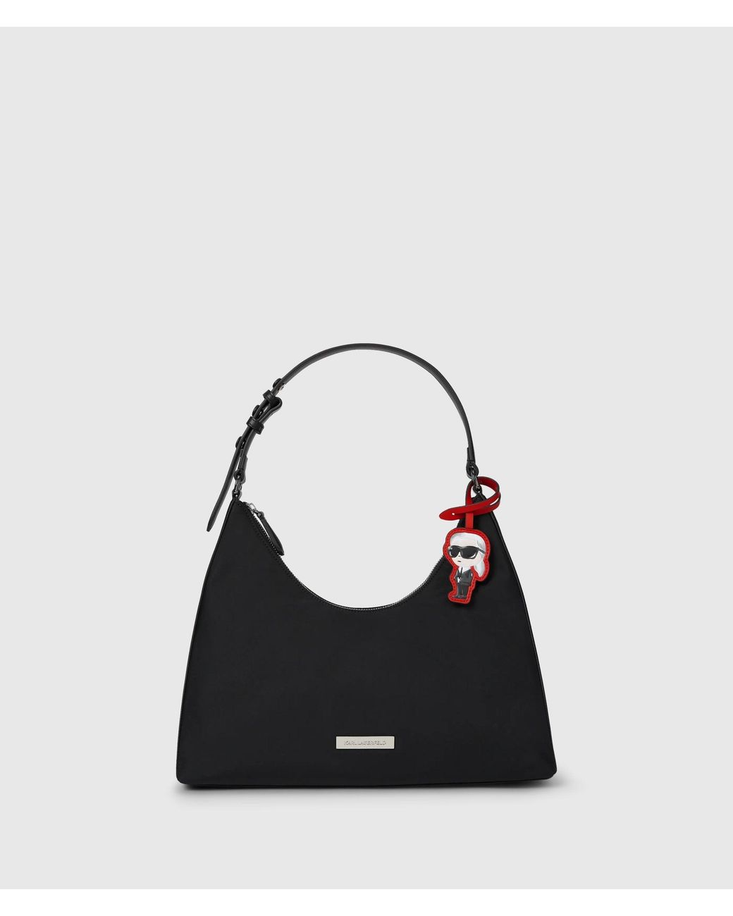 Karl Lagerfeld Black Ikon Nylon Charm Hobo Bag