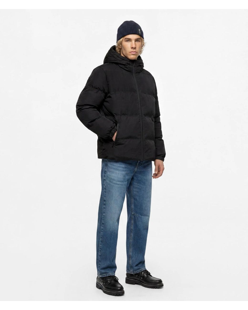 KL Jeans Black Logo Puffer Jacket for men