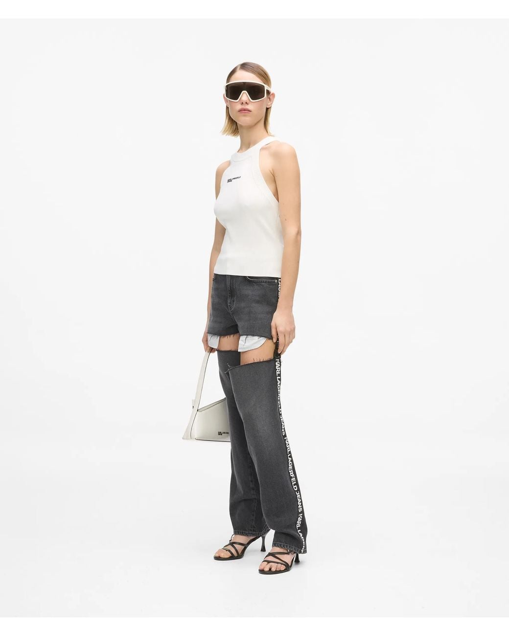 KL Jeans White Knitted Racer Tank Top