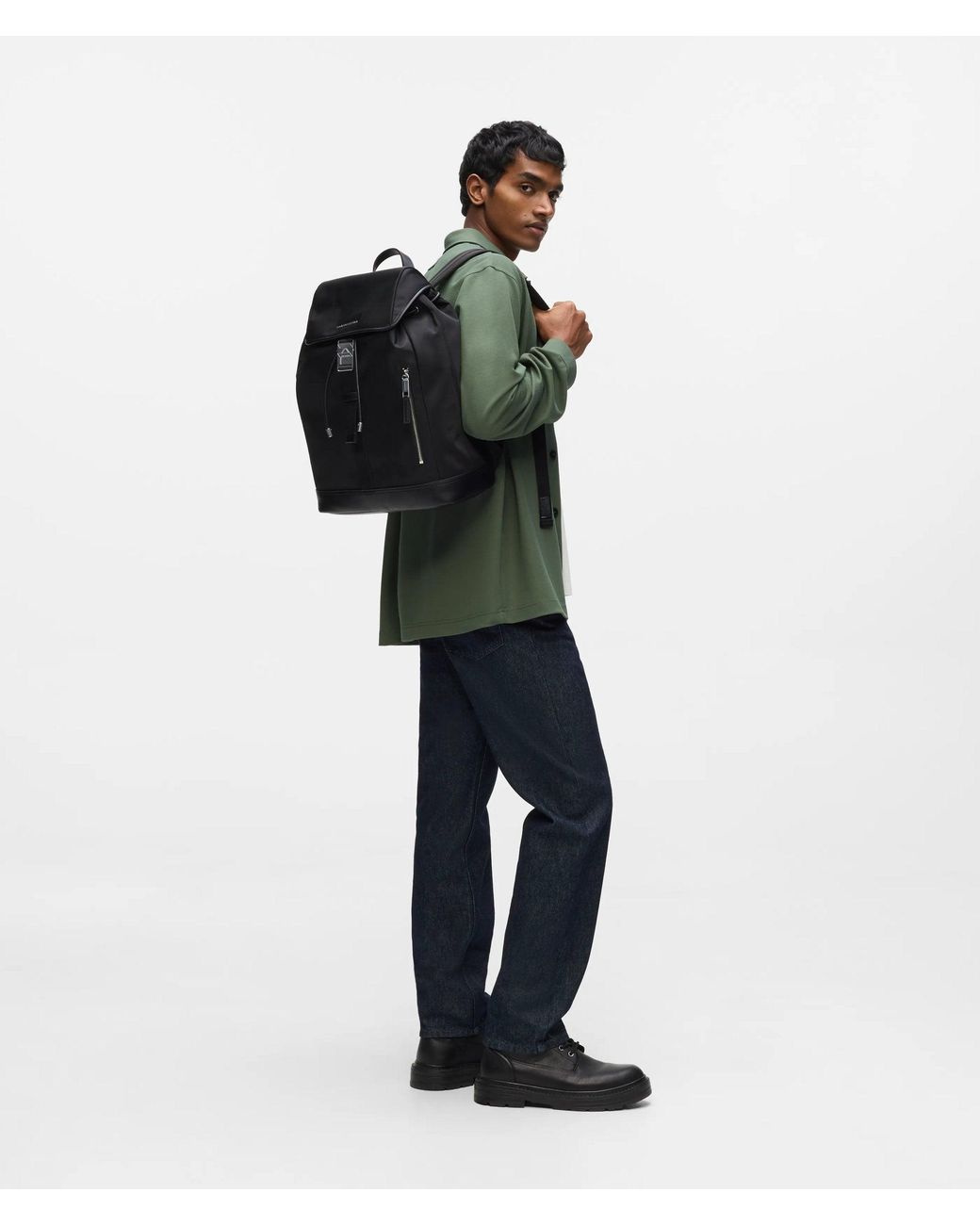 Karl Lagerfeld Black K/Nylon Buckle Backpack for men