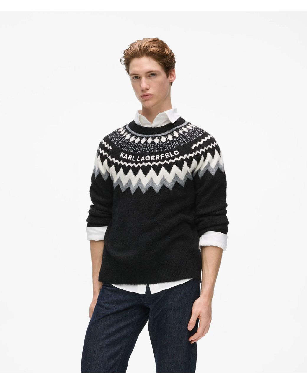 Karl Lagerfeld Black Fairisle Knitted Sweater for men