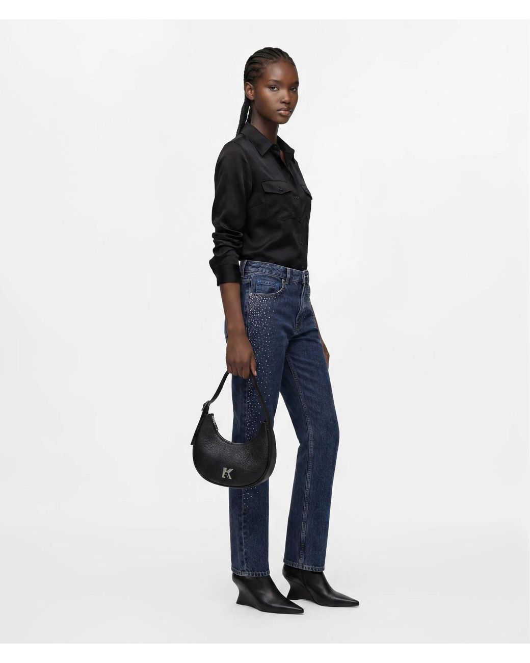 KL Jeans Black K Logo Half Moon Bag