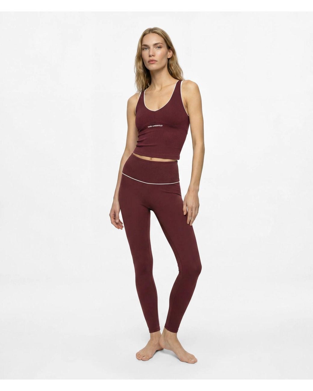 Karl Lagerfeld Red Contrast Piping Athleisure Leggings