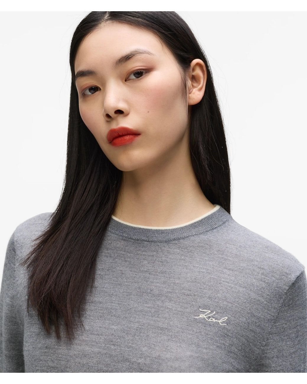 Karl Lagerfeld Gray Merino Wool Crewneck Sweater