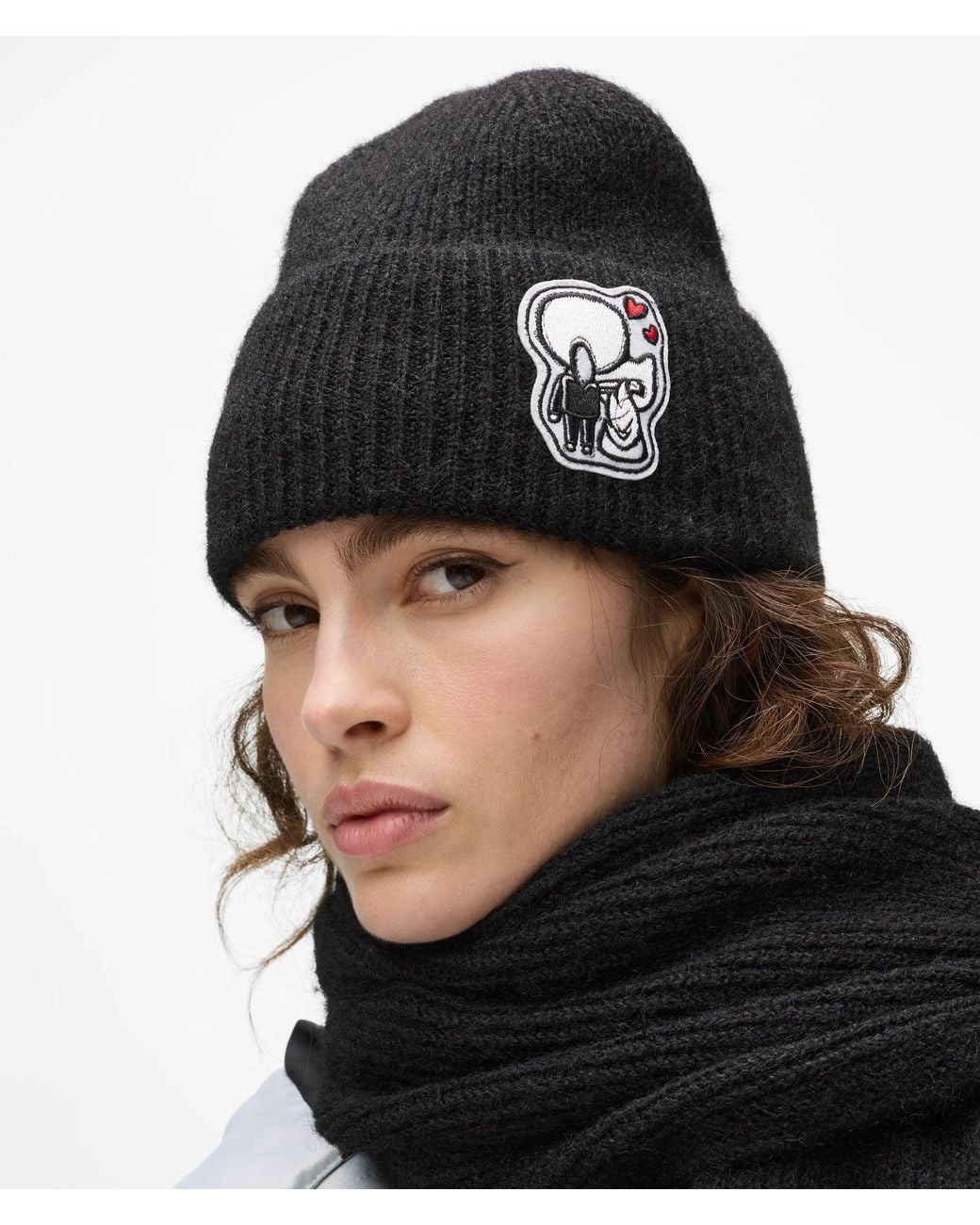 Karl Lagerfeld Black Ikon Patch Beanie