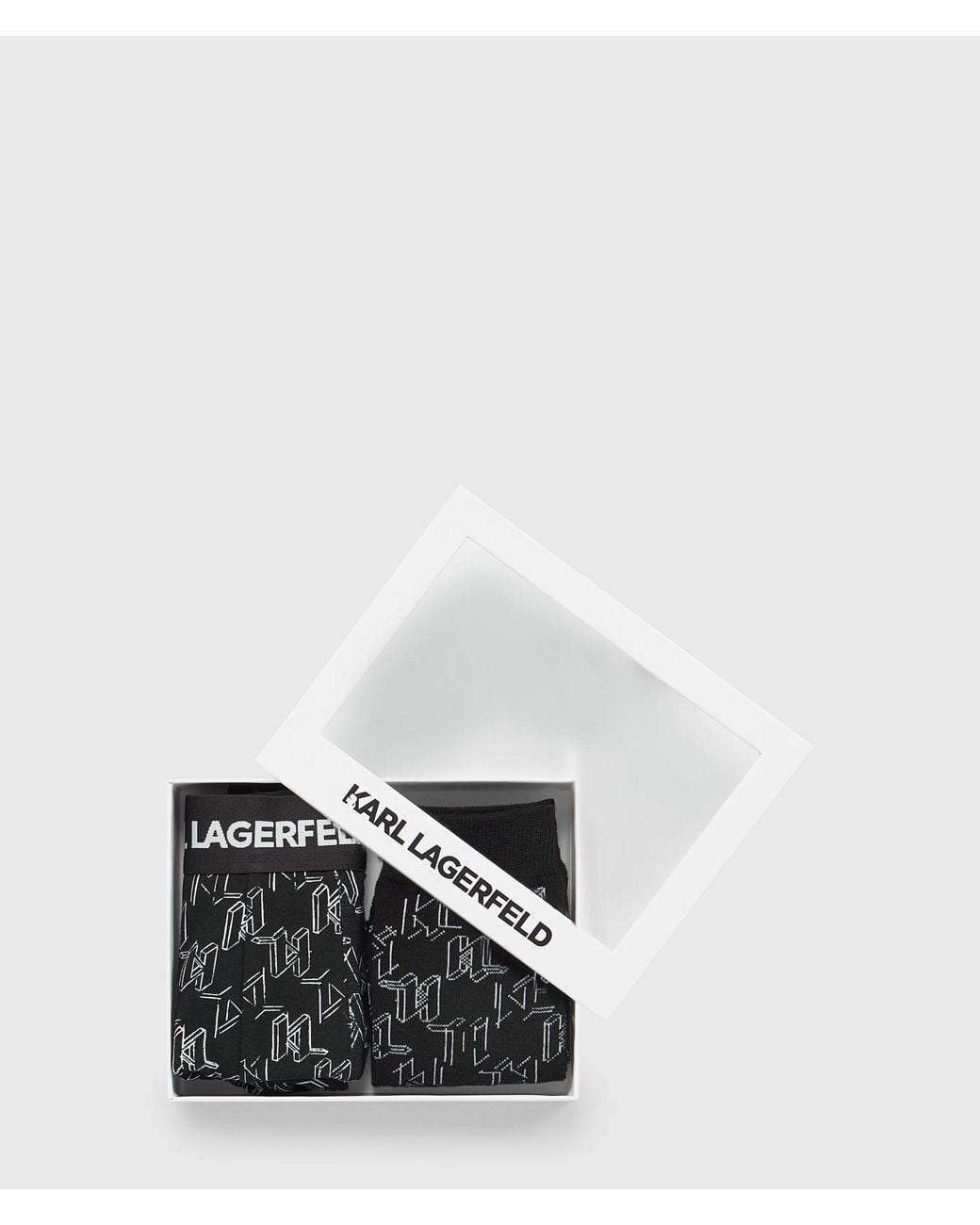 Karl Lagerfeld Black Monogram Trunks And Socks Gift Set for men