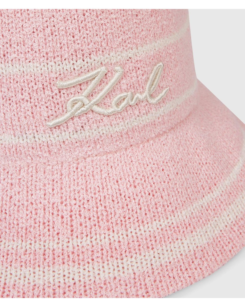 Karl Lagerfeld Pink Signature Knit Bucket Hat