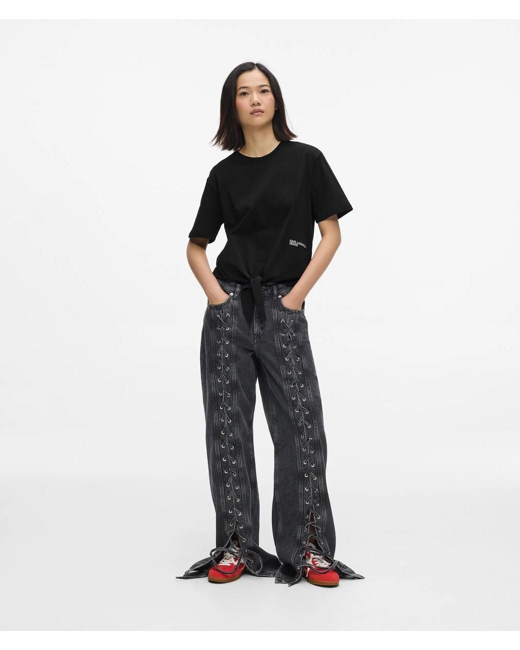 KL Jeans Black Regular‑Fit Tie Detail T-Shirt