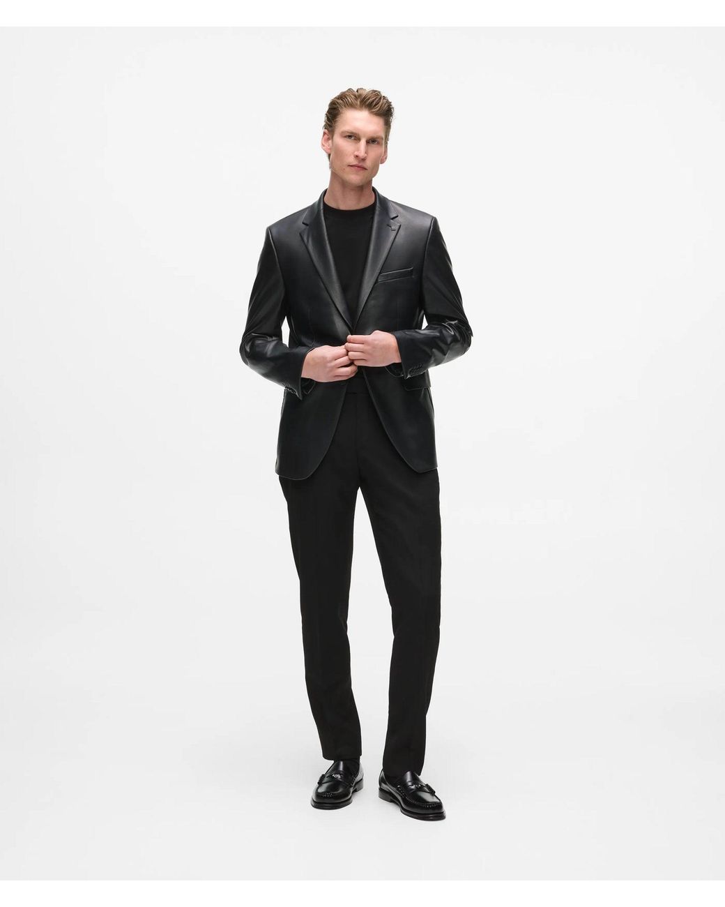 Karl Lagerfeld Black Slim-Fit Faux-Leather Jacket for men