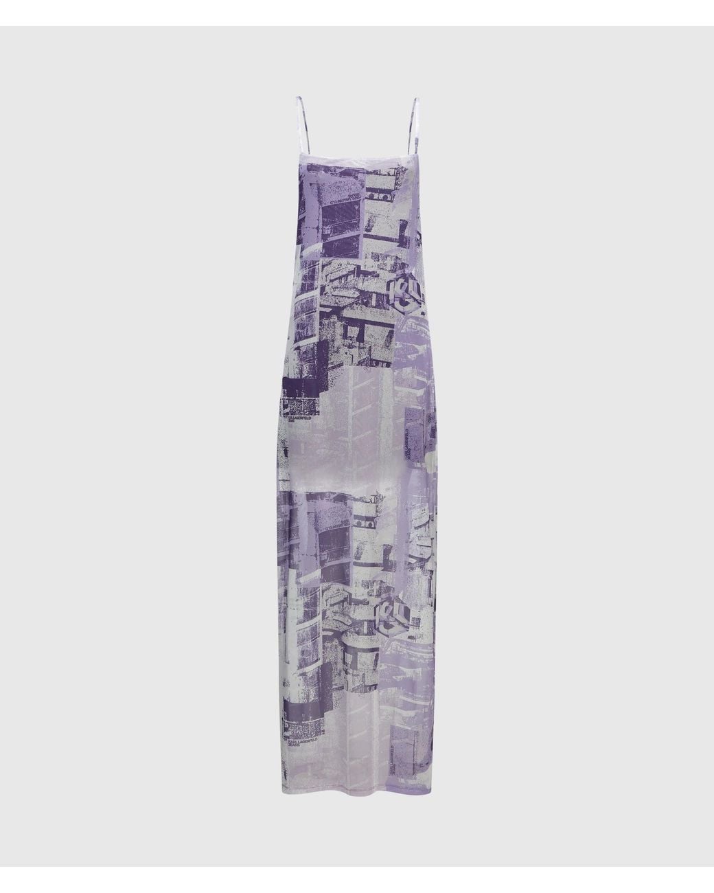 KL Jeans Purple Cityscape Mesh Maxi Dress